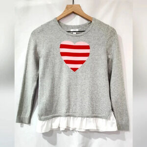 Crown & Ivy Kids Girls' Gray Sweater Size Large Pink Red Striped Heart Ruffle
